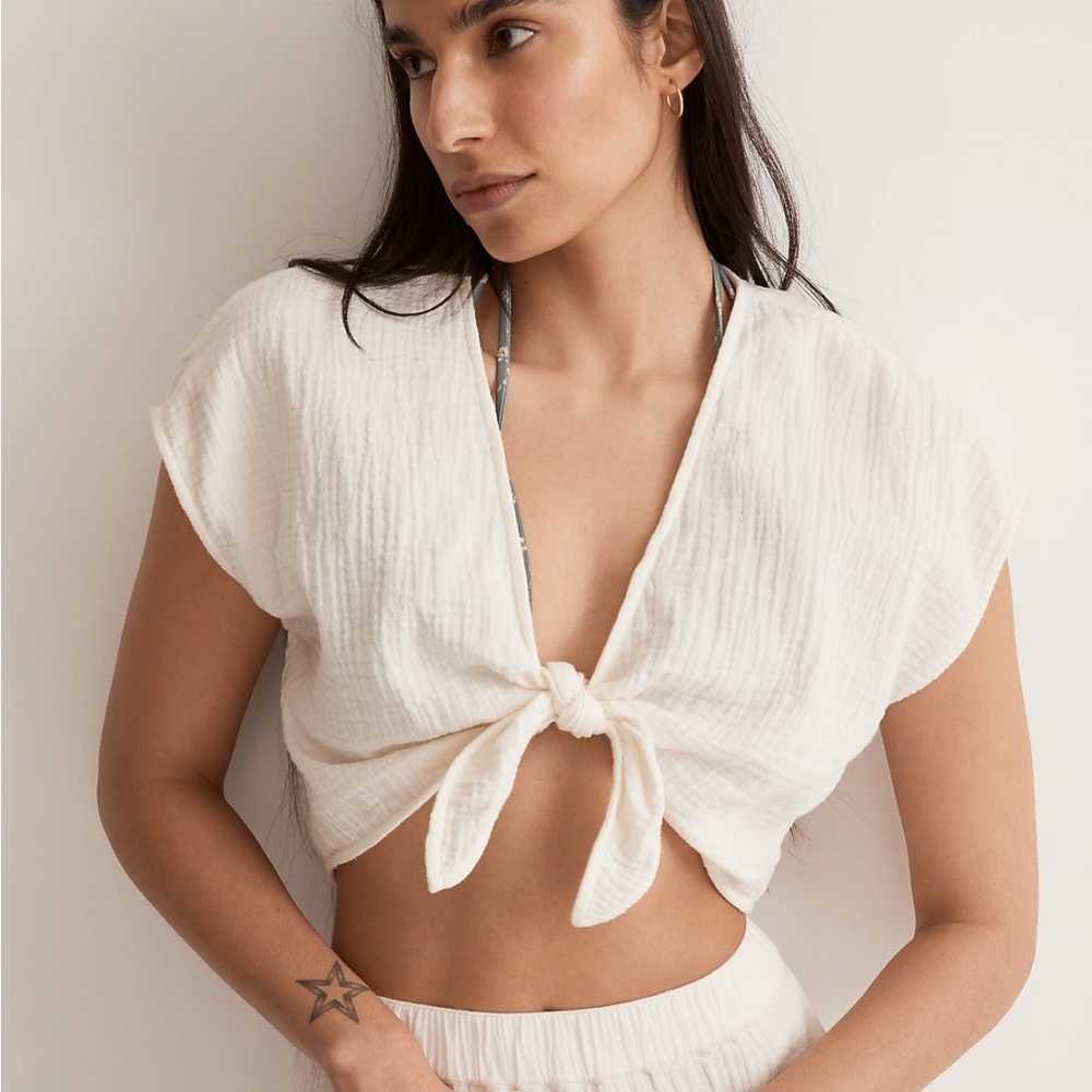 Madewell Double Gauze Tie-Front Crop Top